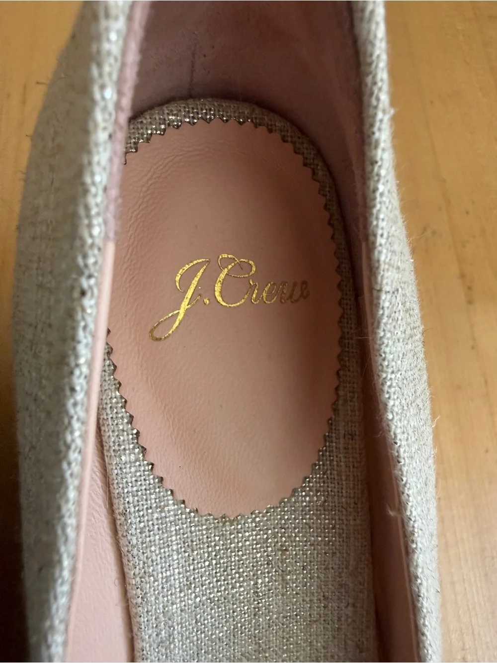 NEW* J. Crew Seville Espadrilles Wedges Shoes Beige Linen Gold Metallic 8.5